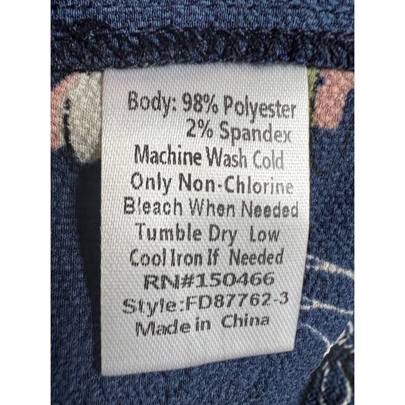 Fun2Fun Top Floral Split Neck Popover Blouse Navy Size Small NEW - Picture 10 of 11